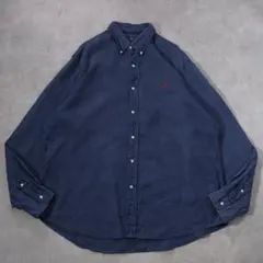 ラルフローレン 無地シャツ 古着 ポニー 刺繍 BD XL 紺 赤 19281