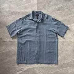 【シルク100】claiborne シルクシャツ 半袖 M ブルー アロハのサムネイル