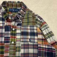 美品 定番 ポロラルフローレン パッチワークインディアンマドラス BDシャツ