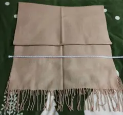 カシミア100% ベージュ フリンジ付きストール 約50cm x 180cm