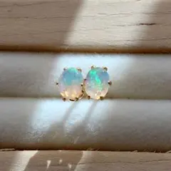 2✧天然石エチオピアオパール4.0×3.0mm✧　ピアス　サージカルステンレス