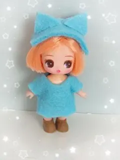 ぷちリカちゃんドール用着せ替え服　 ワンコインワンピース 猫耳カチューシャ付き