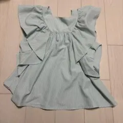 ストライプ フリル ノースリーブ トップス F