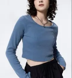 新品未使用　GU クロップド　カットソー　ブルー