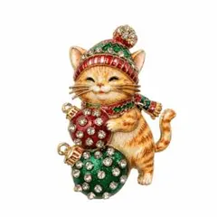 クリスマスねこのブローチ