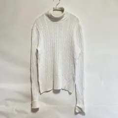 GAP ケーブル編み タートルネック ニット セーター L白コットン ストレッチ