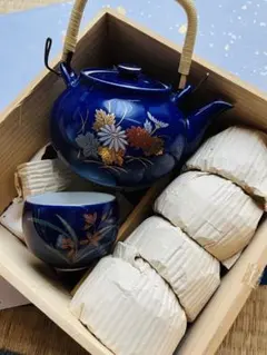 急須セット　5客　濃紺　有田焼　西山窯