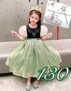 【新品・130cm】ディズニーアナと雪の女王・幼少期アナ風半袖ワンピース 子供