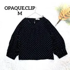 オペークドットクリップ ノーカラーブラウス(M)黒ドット柄 プルオーバー