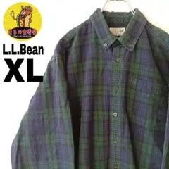 USA古着 L.L.Bean　ネルシャツXL相当　グリーンネイビー　チェック