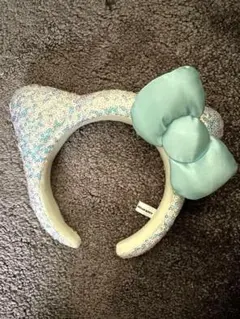 ユニバ キティ スパンコール カチューシャ 水色 リボン付きUSJ