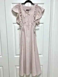 アプレジュール ギンガムチェック ワンピース ピンク フリル ロング