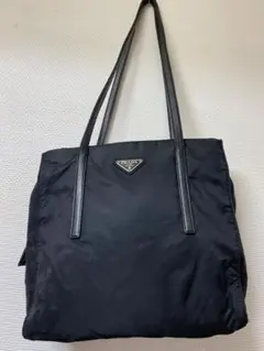 ２良品　PRADA プラダ　トートバッグ　ナイロン　黒　ショルダーバッグ　レザー