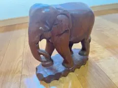 【天然木】象 木彫り置物 約23×25×9cm 2109g アジアン工芸
