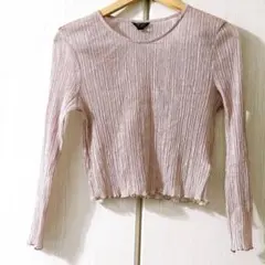 TOPSHOP ダンス衣装 シアー長袖クルーネック トップス ラメ ピンク(L)のサムネイル