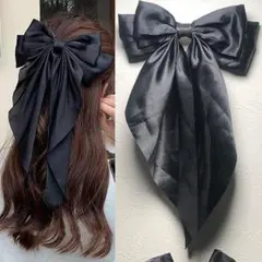 リボンバレッタ,ヘアクリップ,ブラック,黒色,BLACK