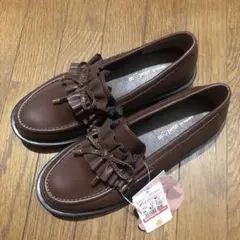 青木美沙子×しまむら　濃茶 フリル付きローファー　サイズS