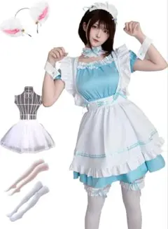 メイド服 コスプレ 猫耳 水色