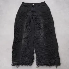 リメイクデニム ブラックデニム ワイド フレア 再構築 M 黒 14451