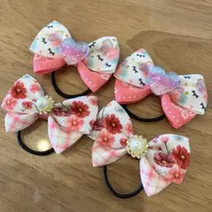 キラキラパーツ　カラフルリボンヘアゴム