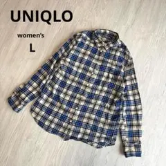 【ユニクロ】フランネルチェックシャツ L ブルー 長袖 ネルシャツ 美品のサムネイル