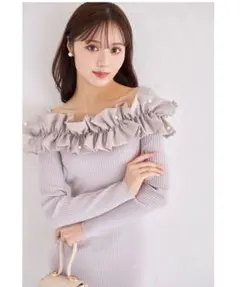 《新品タグ付き》トッコ♡ パール付きフリル切り替えリブニットワンピース