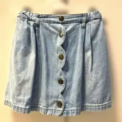エニィファム　スカート風ライトブルーデニムキュロット猫ボタン