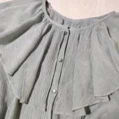 GRL ビッグ襟楊柳シフォンブラウス Lサイズ ブルー グレイル