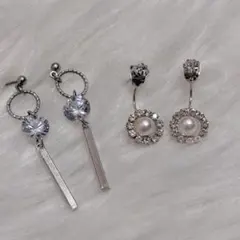 クリスタルとパールのピアスセット