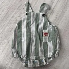 My little wonder グリーンストライプロンパース