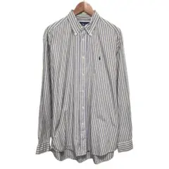 90s POLO ラルフローレン ビンテージ長袖ストライプシャツ　刺繍ロゴ　L