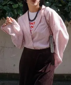 Ameri VINTAGE ピンストライプ ジャケットシャツ ピンクのサムネイル
