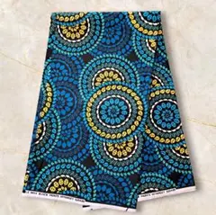◆アフリカ布◆ブルー&イエロー◆丸い花模様◆