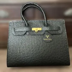 Valentino Garcia 黒 オーストリッチレザー ハンドバッグ