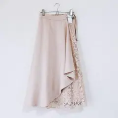 カ*ル様 【新品】allamanda◆レース切替◆フレアスカート◆ピンクベージュ