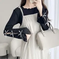 専用　　袖リボンスラブシアージャガードプルオーバー