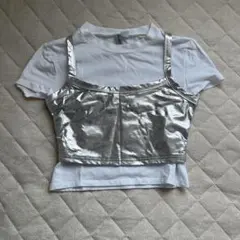 SHEIN ICON メタリックキャミソール＆Tシャツセット Sのサムネイル