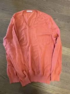 エクストラファインメリノウール Vネックセーター XL オレンジ