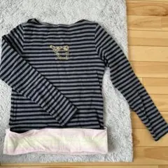 BAPY ネイビーグレー ストライプ長袖Tシャツ