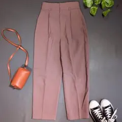 【グリーンレーベルリラクシング】スラックス (36) ベージュ ハイウエスト