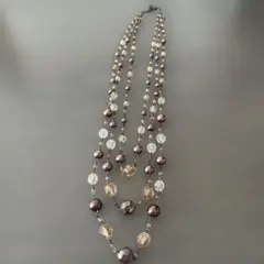 ブラウン クリアビーズ ロングネックレス