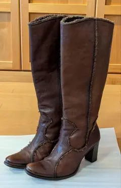 ジョニーモーク ブラウンレザー ロングブーツ ヒール7cm サイズ36のサムネイル
