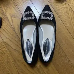 【美品】オリエンタルトラフィック ビジュー付きスエードフラットパンプス