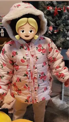 花柄 フード付きダウンコート