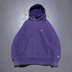 90sUSA製刺繍タグチャンピオンリバースウィーブフーディフェードパープルナス紺