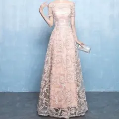 レース ロングドレス ピンクベージュ 上品 結婚式