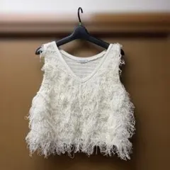 JEANASIS ループフリンジヤーン　ニットベスト ホワイト
