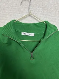 ZARA グリーン ハーフジップニット