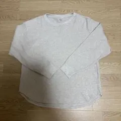 ホワイトベージュ　ワッフルT リブ編み 長袖Tシャツ