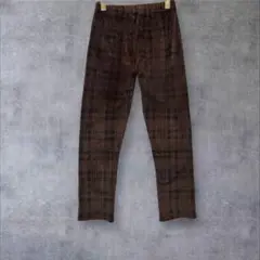 a2216チェック柄 イージーパンツ　カジュアル　秋冬　ブラウン　M-L